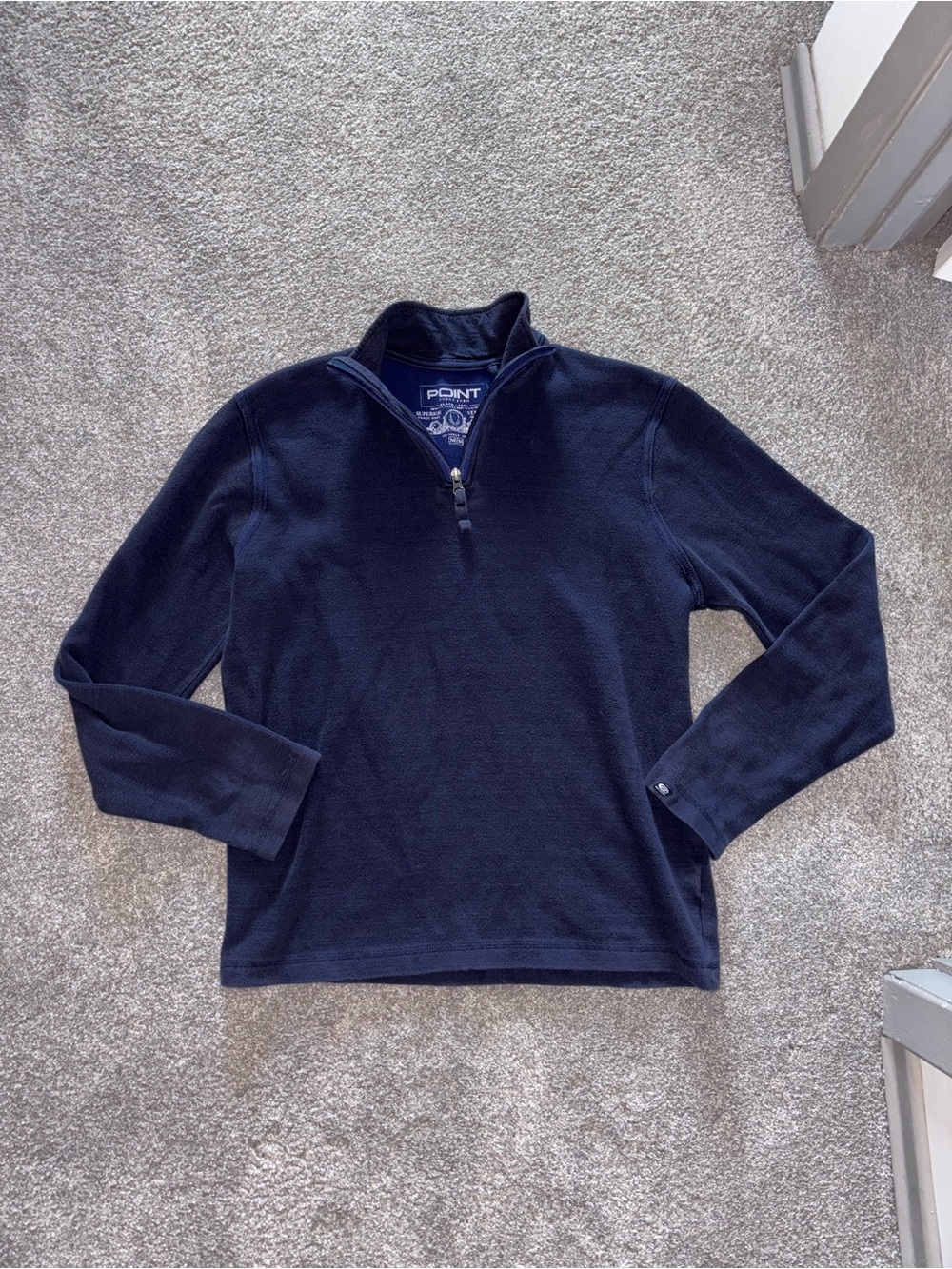 SizeM-Y2K-100%Cotton-Point Zero-Men's Navy Quarter-Zip Sweater